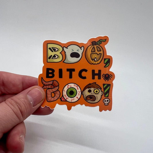 Halloween Decal Sticker — BOO! (Approx. 3 inch × 3 inch, waterproof) For water bottle, laptop, window, monsters, goblins, witches