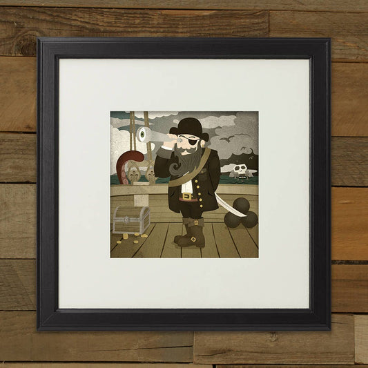 The Pirate Captain — 8 x 8 in Illustrated Digital Print (Frame not included)