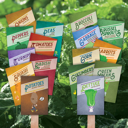 Vegetable Garden Plant Marker Set (16 Weatherproof illustrated marker characters) Great gift for gardeners, green thumbs, moms, dads