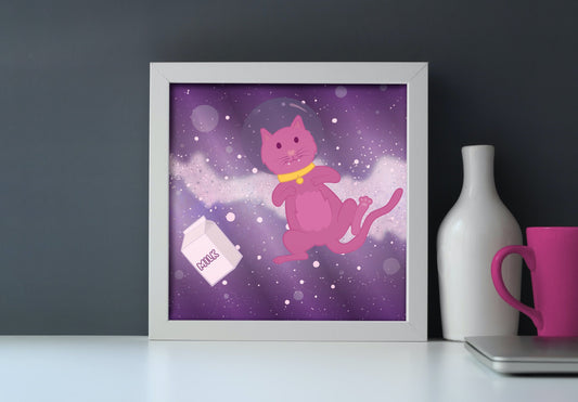 Space Kitten Metallic Foil Print (8 x 8 inches, Frame not included)