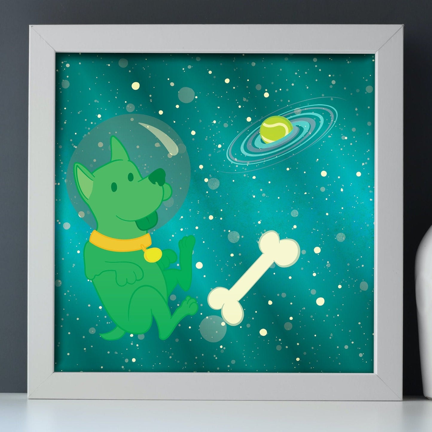Space Puppy Metallic Foil Print (8 x 8 inches, Frame not included)