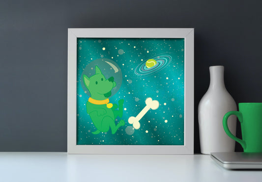 Space Puppy Metallic Foil Print (8 x 8 inches, Frame not included)