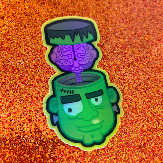 Halloween Decal Sticker Frankenstein Monster on holographic foil (1.66 inch × 3 inch) for hydroflask water bottle, laptop, car window, gift