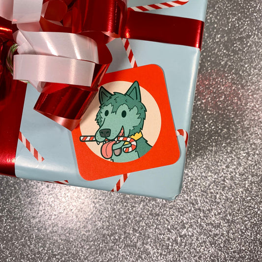 16 Gift Tag Set with Cats and Dogs Christmas Holiday Pet Theme (2.5 x 2.5 inch)