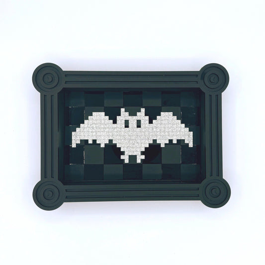 Pixel Bat Wall Art with silver glitter bat— retro video game Halloween decor