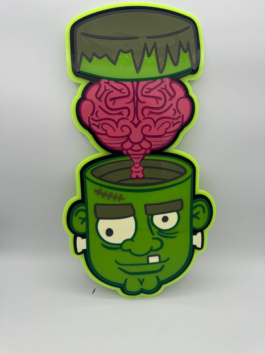 Frankenstein’s Monster Brain Wall Art — Creepy Halloween Sign for Classic Horror Lovers and Mad Scientists