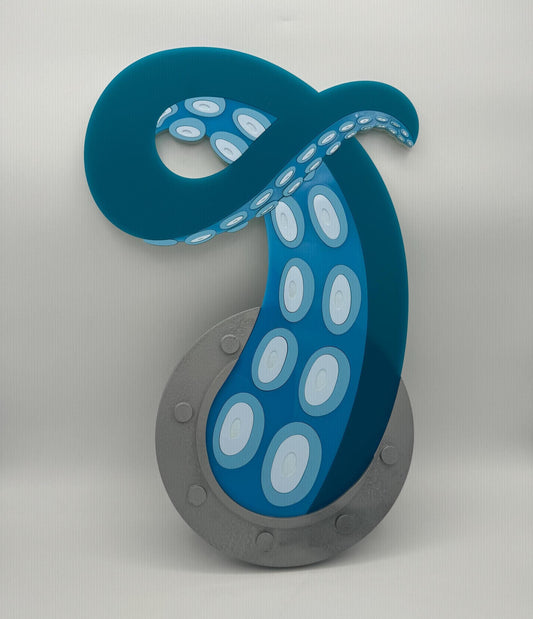 Krakken Tentacle Wall Art / Sign — Coming out of a Porthole Approx 14 inch  W x 16 inch Tall | Sea Art Seattle Hockey Fan