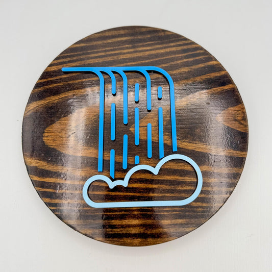 Minimalist Waterfall Wall Art (8 x 8 inch round) | Laser Cut & Hand-Painted Wooden Sign for Cabin, Home, RV, man cave, den